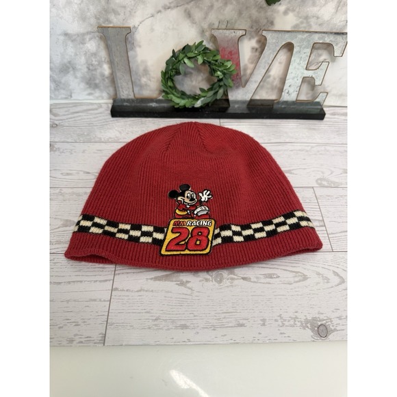 Vintage Mickey Mouse Red XS Beanie Auto Racing 28‎ Flag Checkers Hat Cap Unisex main image 12